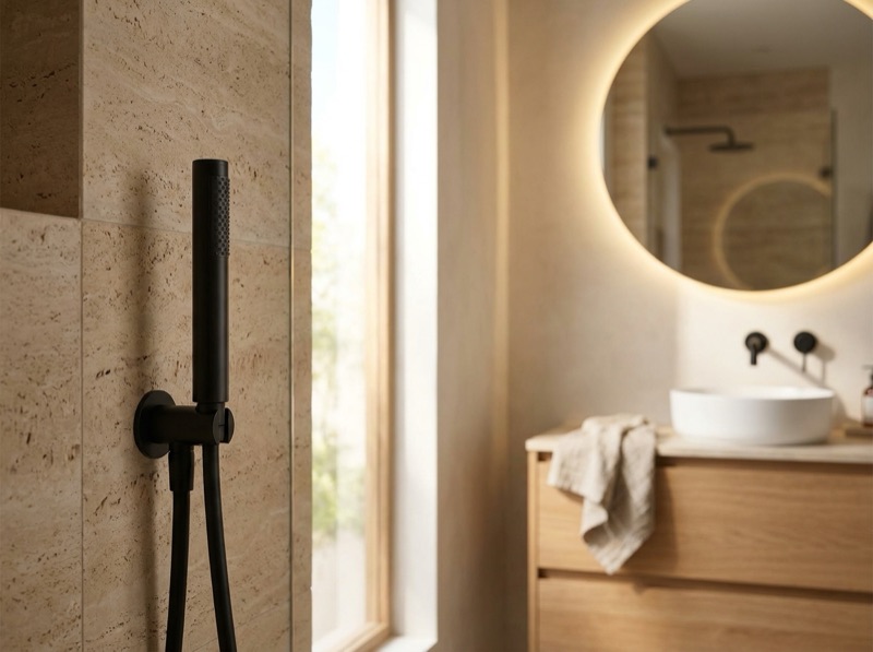 Round Hand Shower Single Function - Matte Black in a room