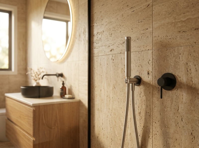 Round Hand Shower Single Function - PVD Brushed Nickel in a room