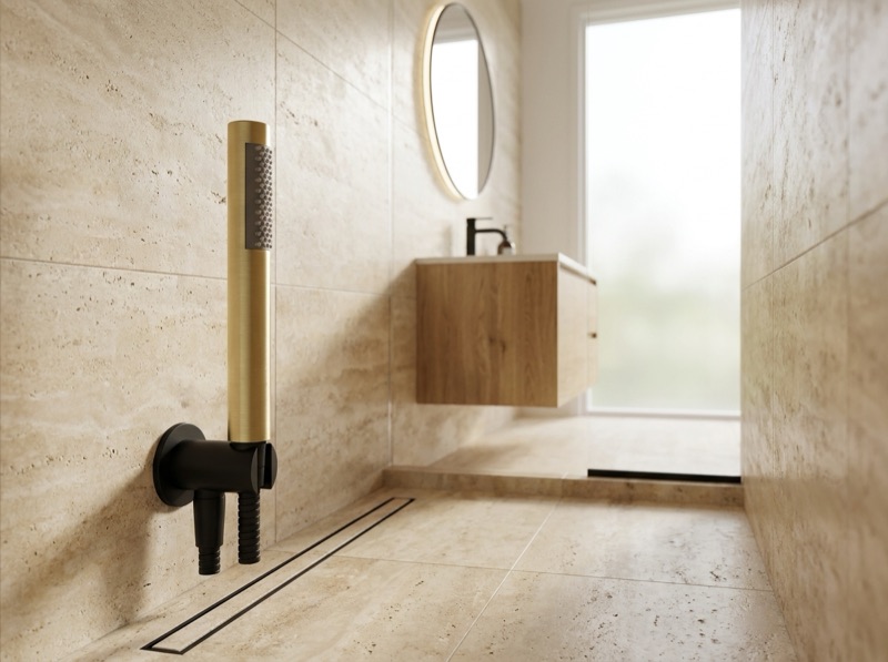 Round Hand Shower Single Function - PVD Tiger Bronze in a room