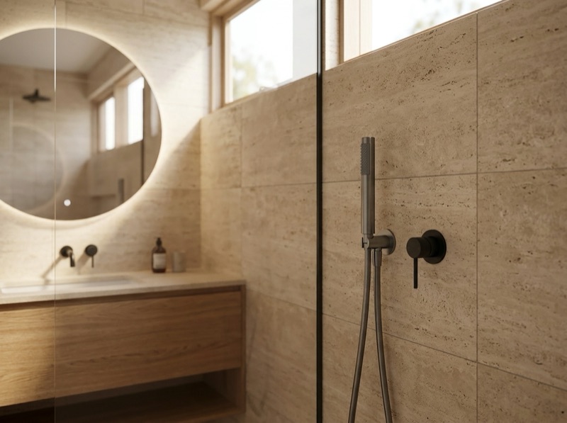 Round Hand Shower Single Function - Shadow Gunmetal in a room