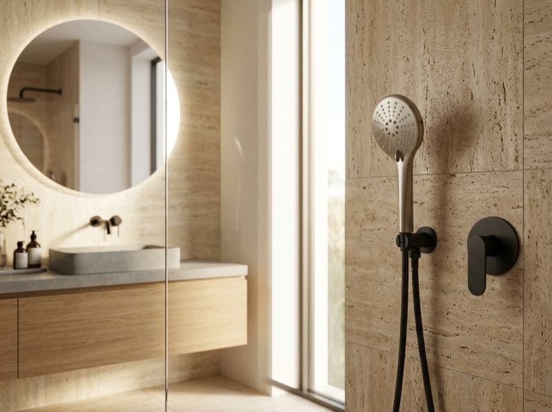 Round Hand Shower Three-Function - Champagne in a room