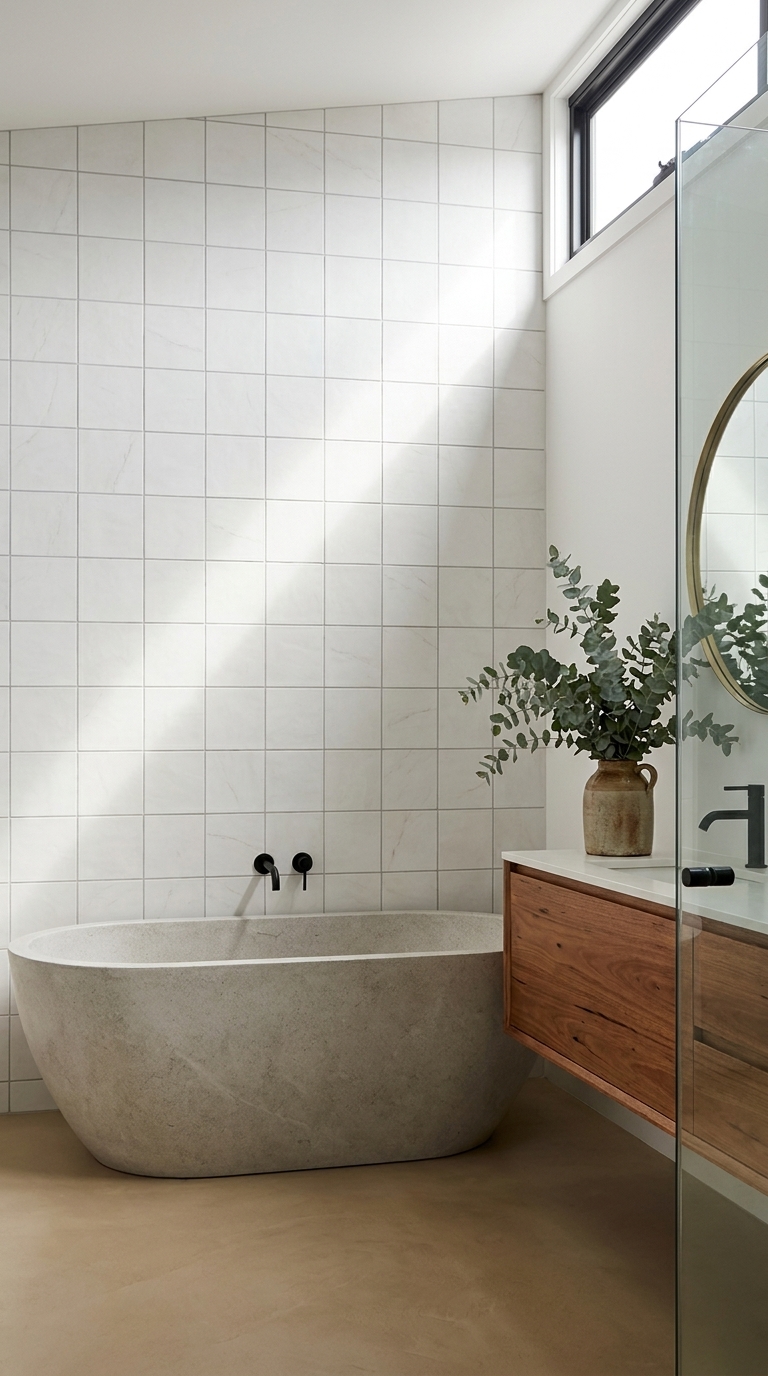 White finger-mosaic wall tile, placed in a styled lifestyle scene