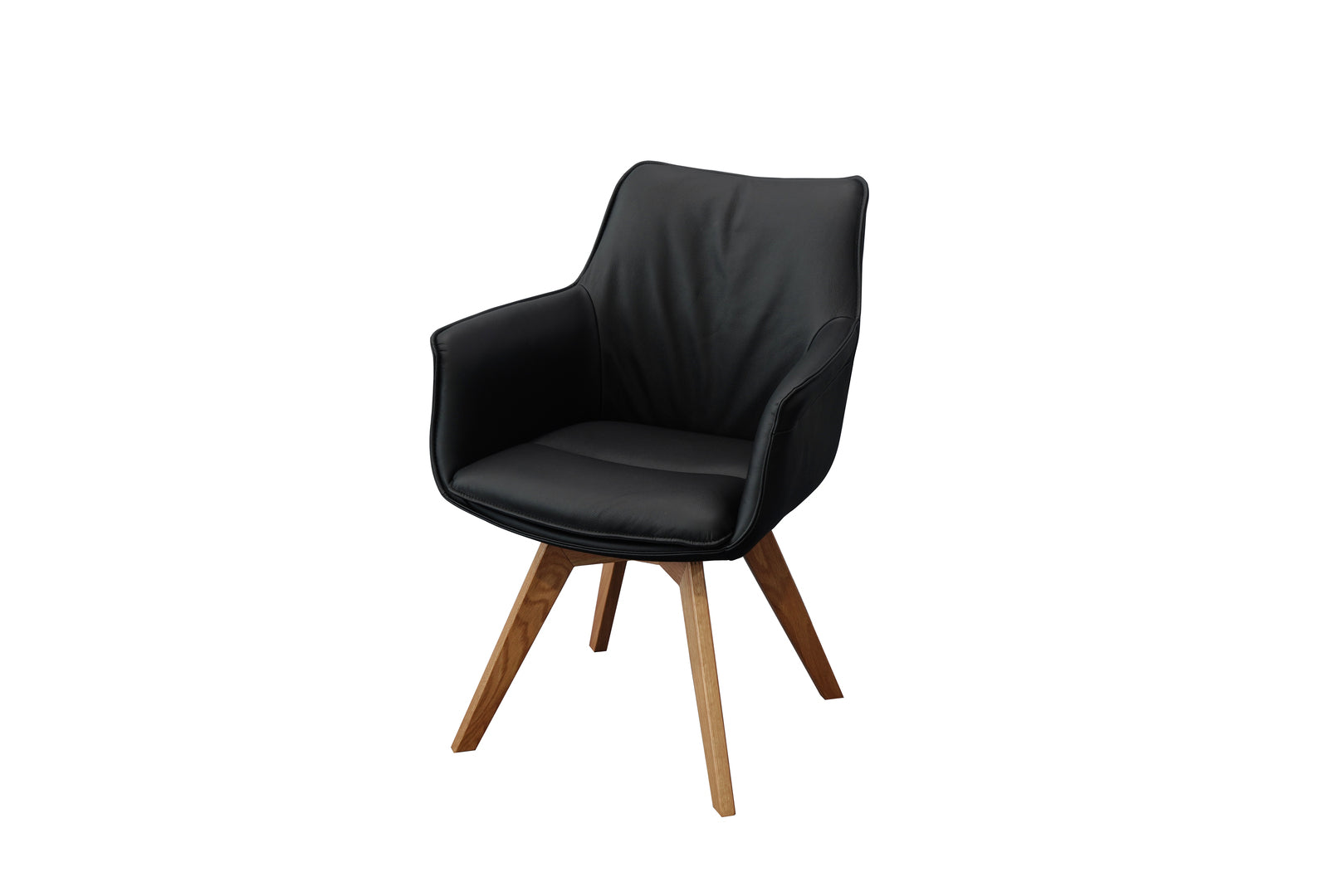 Leather + timber swivel dining chair, original supplier photo