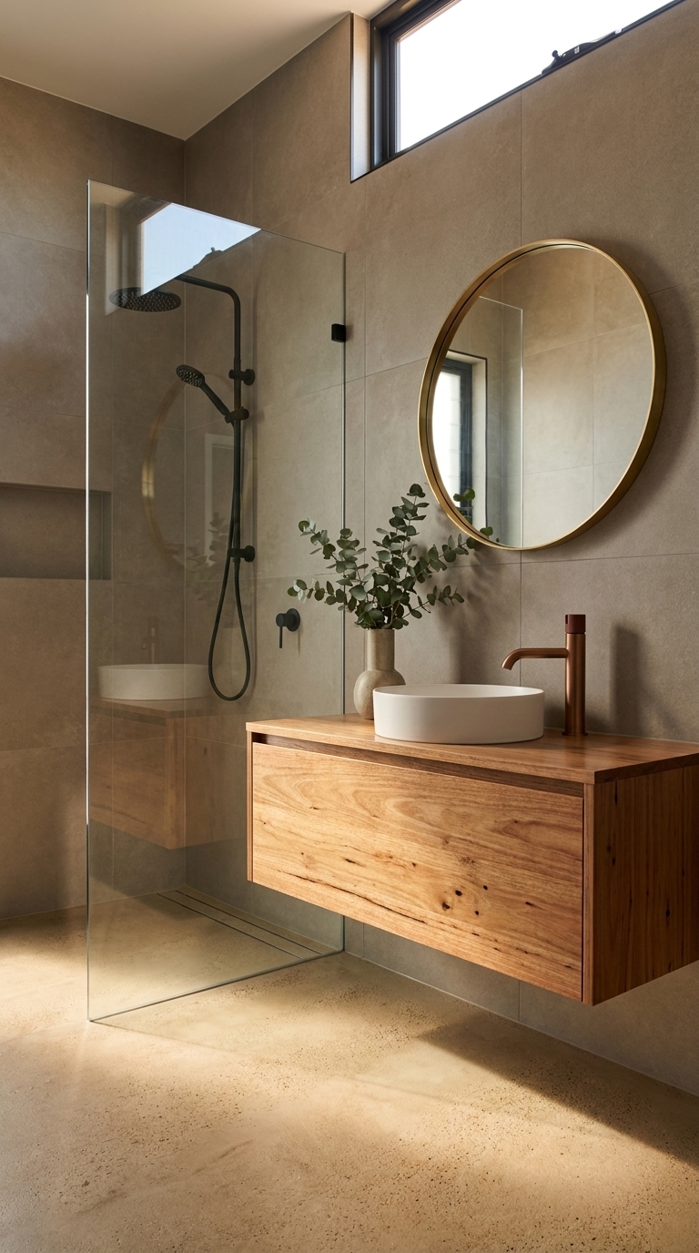 Meir x Nood Co. basin mixer, Lustre Bronze x Clay, placed in a styled lifestyle scene