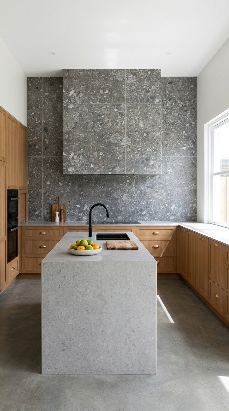 Terrazzo feature tile, placed in a styled lifestyle scene