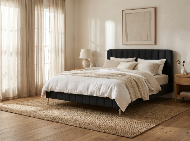 Bed Shed Fleur black queen bed rendered into a bedroom