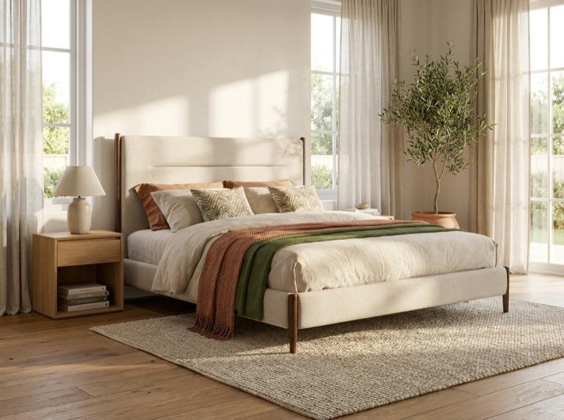 Bed Shed Noosa queen bed rendered into a real bedroom