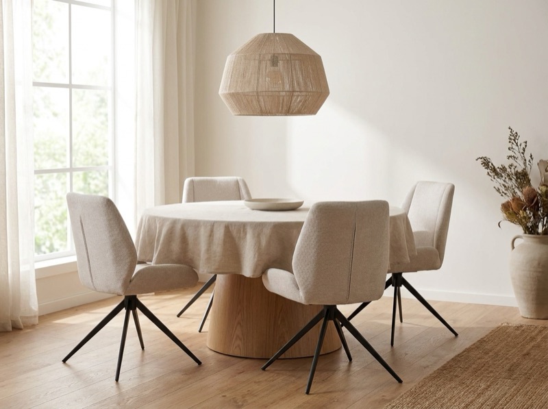 Daria Armless Fabric Metal Swivel Dining Chair in a room