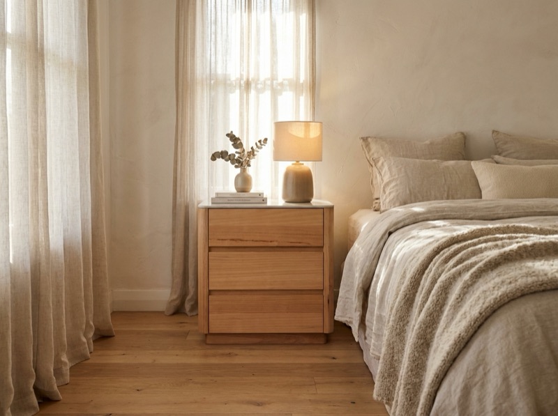 Essence Bedside Table Natural in a room
