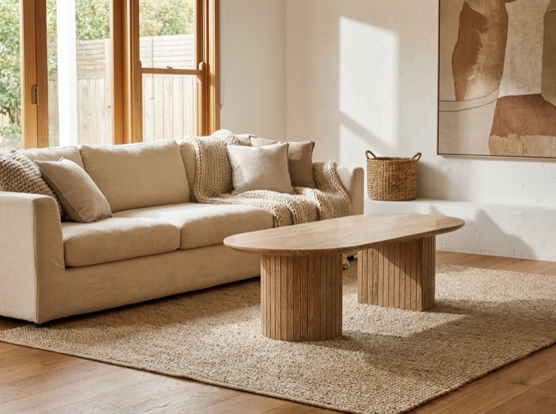 Positano Natural Oval Coffee Table in a room